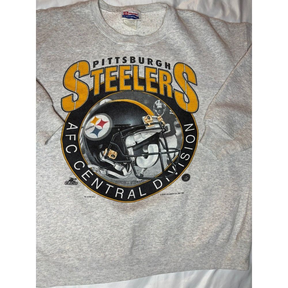 Vintage PITTSBURGH STEELERS Hanes Heavyweight Crewneck‎ Sweater AFC NFL 1997